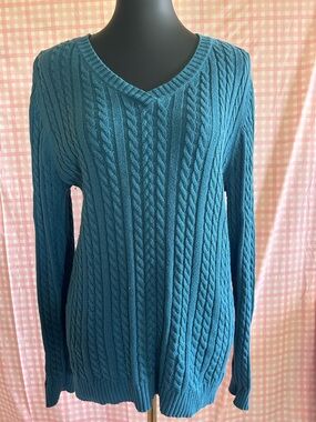 croft & barrow Teal Cable Knit V-Neck Sweater